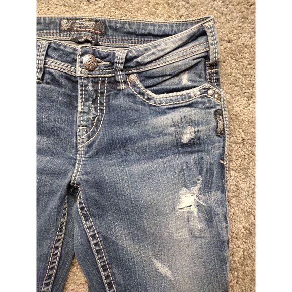 Silver Jeans Women's Size 28/L31 Aiko Baby Boot Cut Denim Jeans White Stitching - Picture 4 of 16